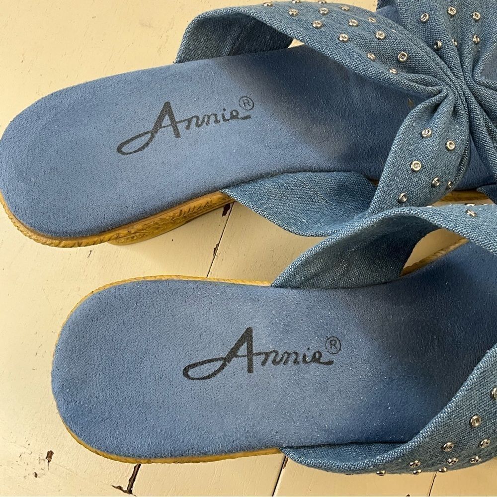 Annie Sandals Blue Fabric Upper Wedge Heel Slip-on - Picture 16 of 16